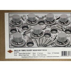 New Years Party Favors For 50 Count Guests Silver Black Hats Horns Beads Tiaras